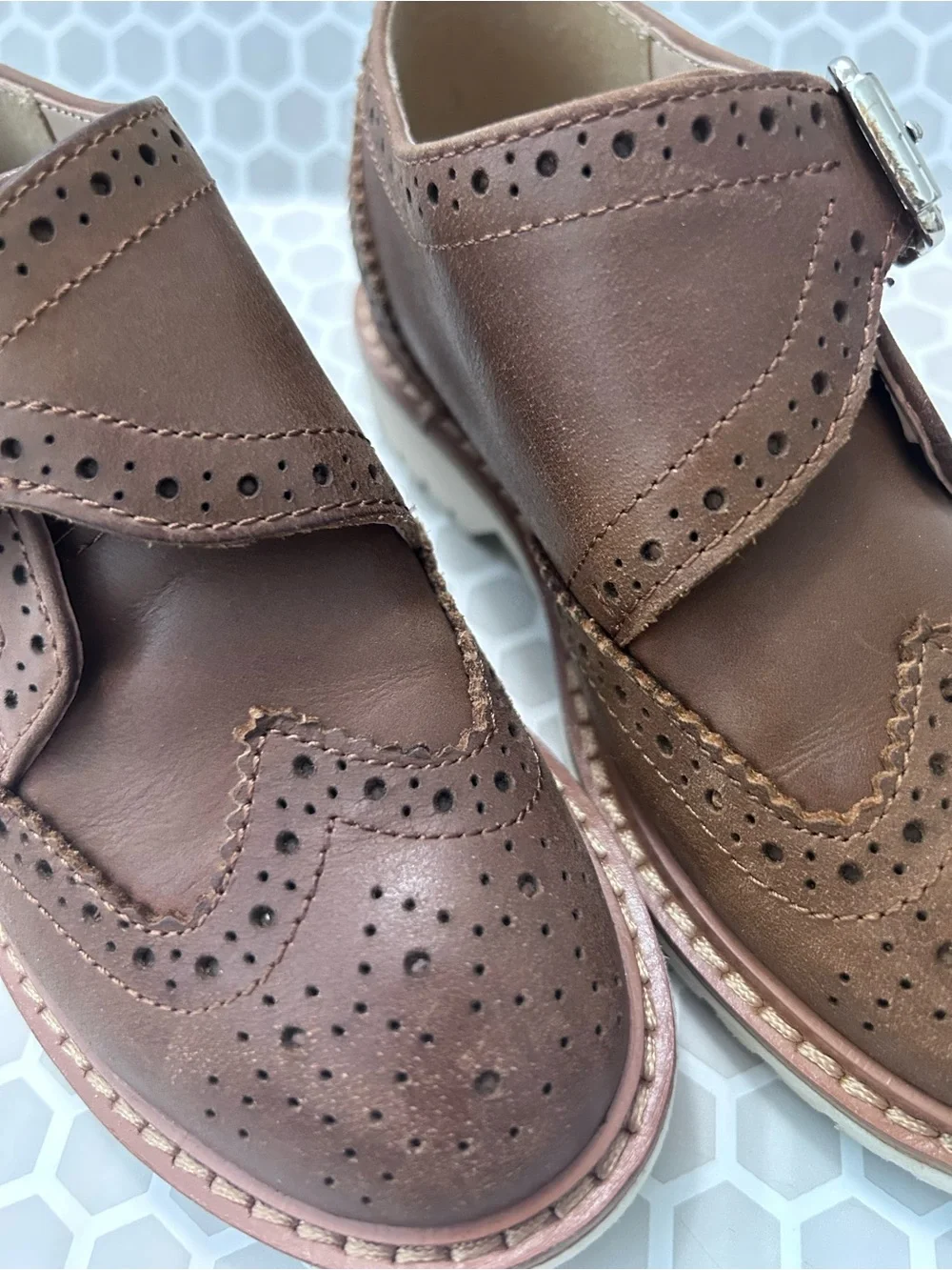 Kenneth Cole Brown Leather Single Monk Strap Brogues. Velcro Straps Size 8